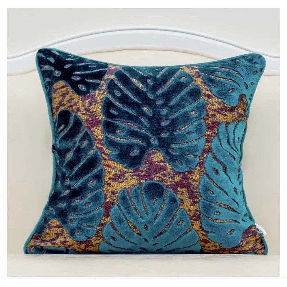 Alerfa Monstera‎ Leaf Pillow Embroidery Cut Velvet Cushion Case Lux Set Of 3